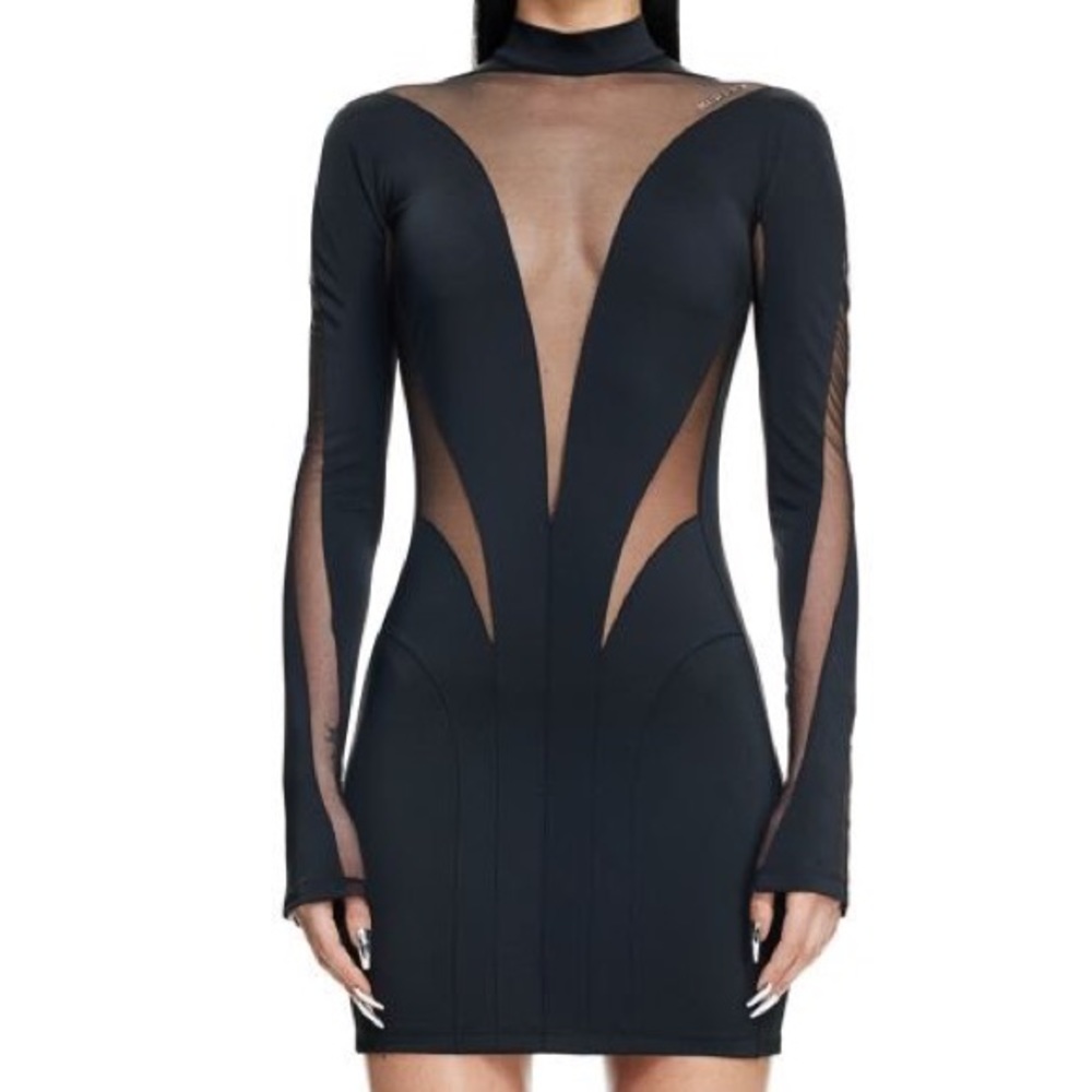 H&M x MUGLER SHEER PANEL DRESS - BLACK